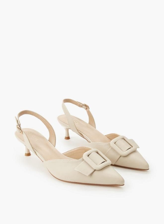 Women Buckle Detail Kitten Heel Pointed Toe Shoes — 41