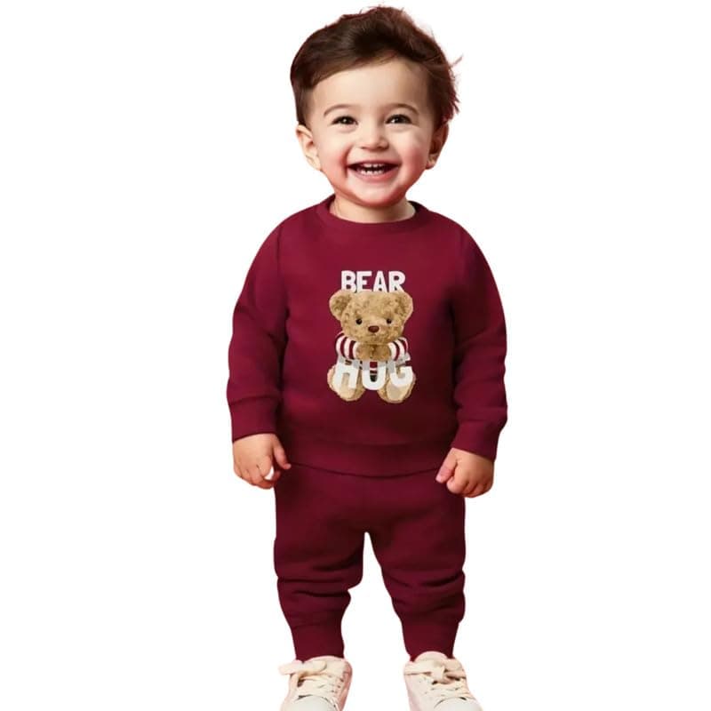 Fommy Baby Clothing Set - Cute Teddy Bear T-Shirt & Pant Outfit for Boys & Girls | Perfect Baby Dress, T-Shirt & Pants Combo | Stylish Baby Wear (Soft Maroon Bear Hug, 6 Months-12 Months)