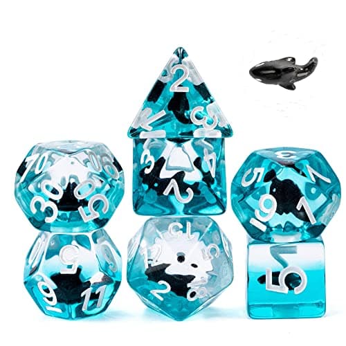 UDIXI Shark DND Dice Set Resin DD Dice Set Blue Ocean Polyhedral for RPG and Other Tabletop Games