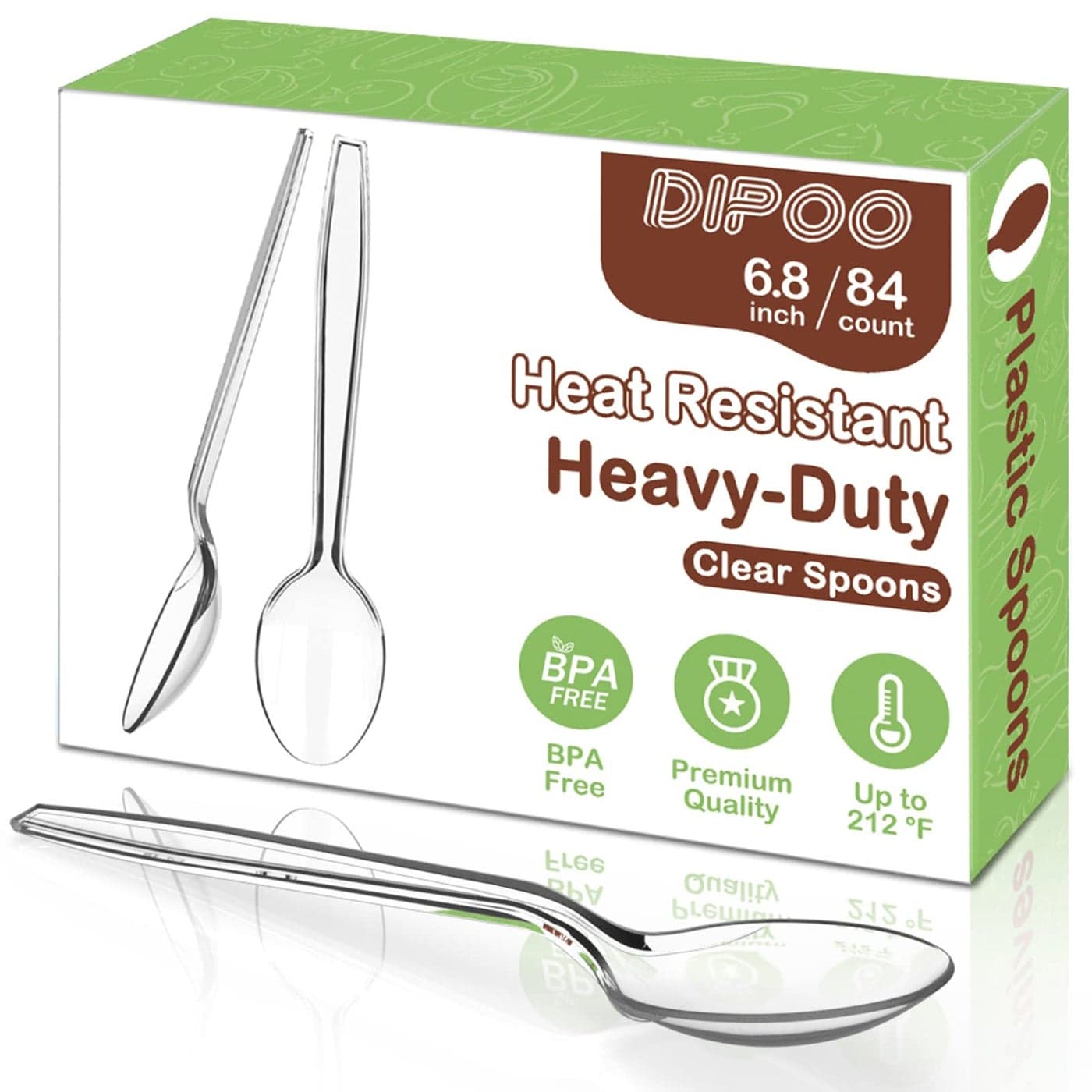 Dipoo 68 Clear Plastic Spoons Heavy Duty with Heat Resistant BPA Free Solid and Durable Plastic Cutlery Premium Disposable Spoons for Party Supply84 Count