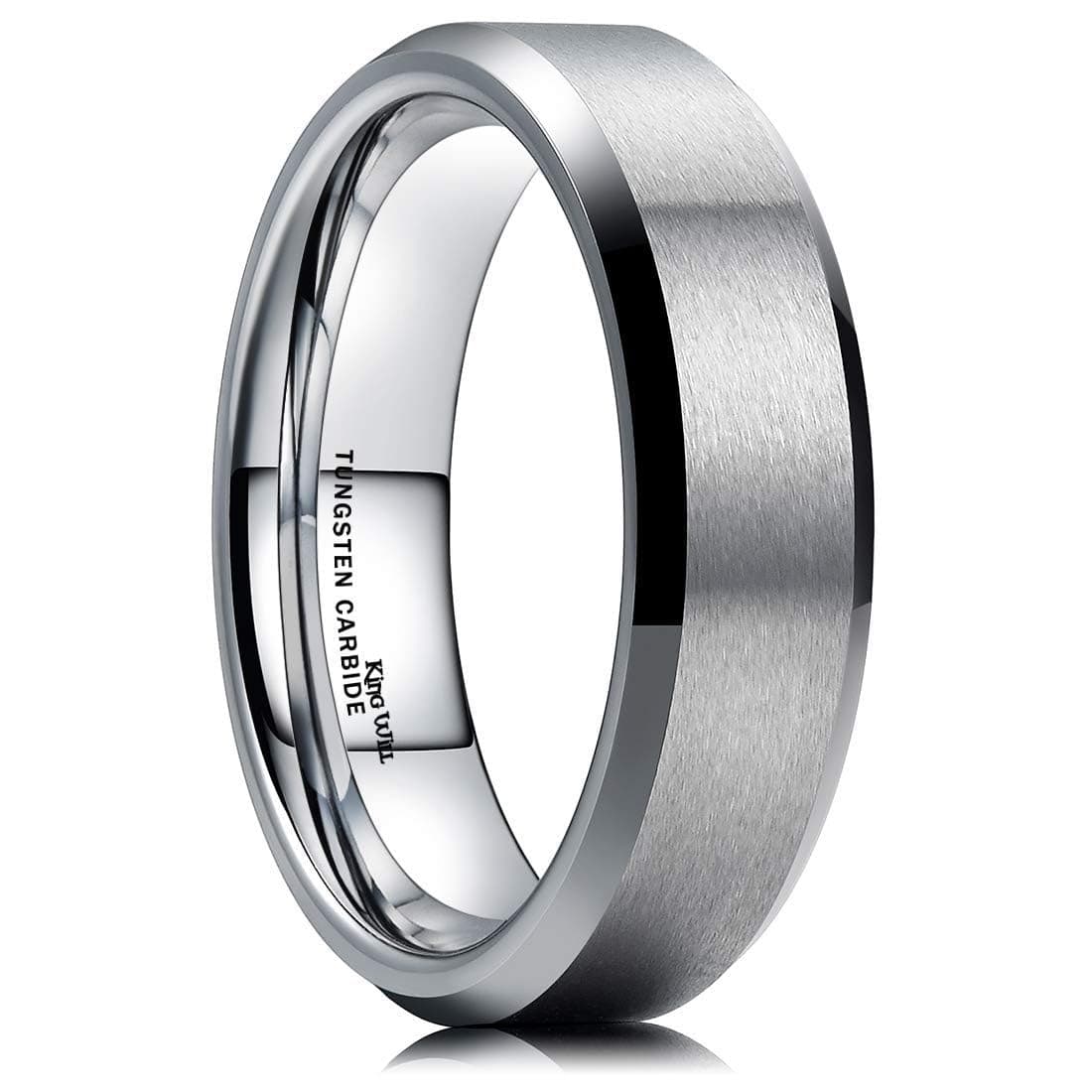 King Will 6mm Men's Silver Wedding Ring - Brushed Matte Surface, Beveled Polished Edge, Comfort Fit Size8