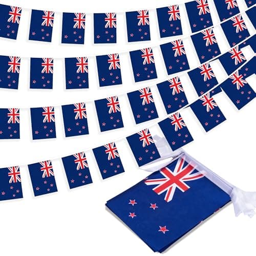 New Zealand String Flag Pennant Banner, Small Mini New Zealander Flags Bunting Banner, National Country Decoration for School, Party, Sports Events, Patriotic Festival, 33 Feet 30 Flags