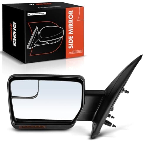 A-Premium Driver Side Power Door Mirror - Compatible with Ford F-150 F150 2011 2012 2013 2014 - Heated, Manual Folding, Black Texture - Outside Rear View Mirror - with Turn Signal and Spotter Glass