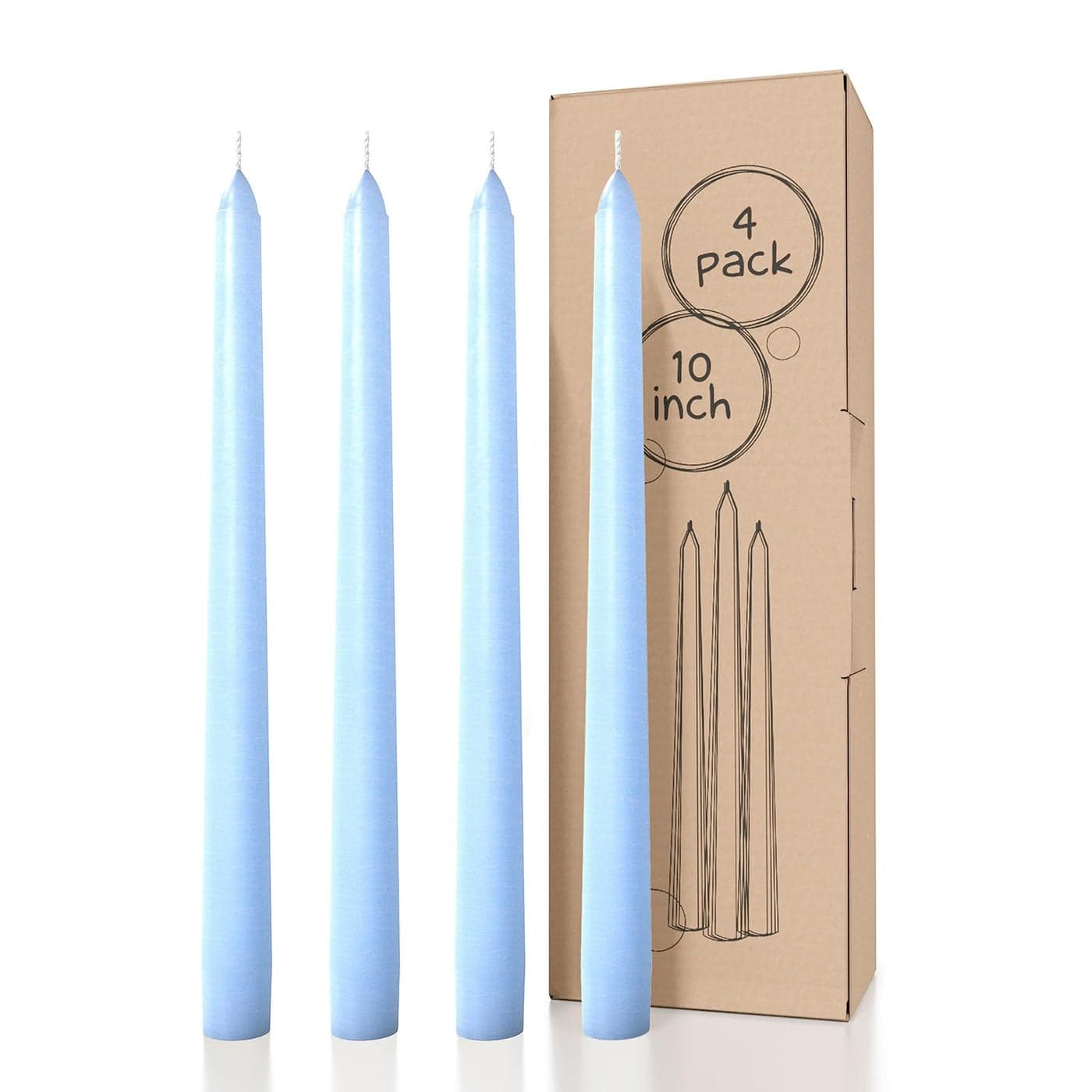 CANDWAX 10 inch Taper Candles Set of 4 Dripless Unscented Candlesticks Perfect for Dinner and Household Use Light Blue