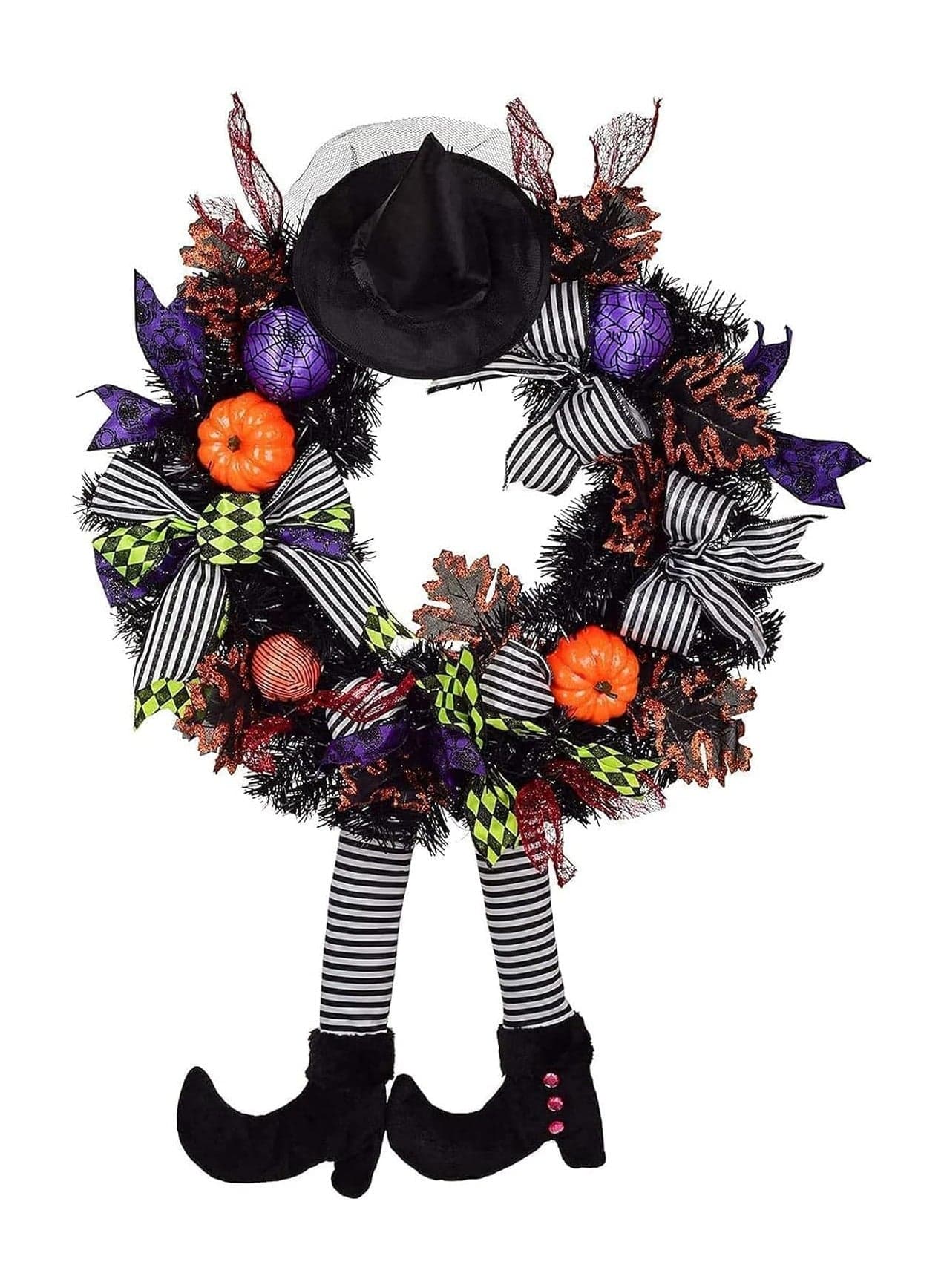 Front Door Wreath Witch Wreath Pumpkin Decorative Wreath Sign for Door Porch Window Indoor and Outdoor Decoration Halloween