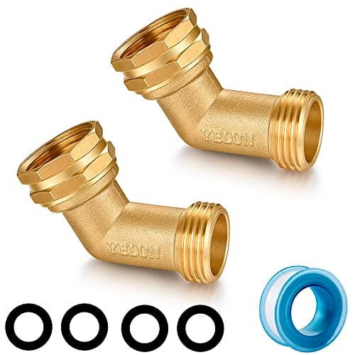YELUN Garden Hose Elbow Connector 45 Degree Solid Brass Pipe Fittings -Eliminates Stress and Strain On RV Water Intake Hose Adapter 3/4" FHT x 3/4" MHT (45 Degree Hose Elbow)