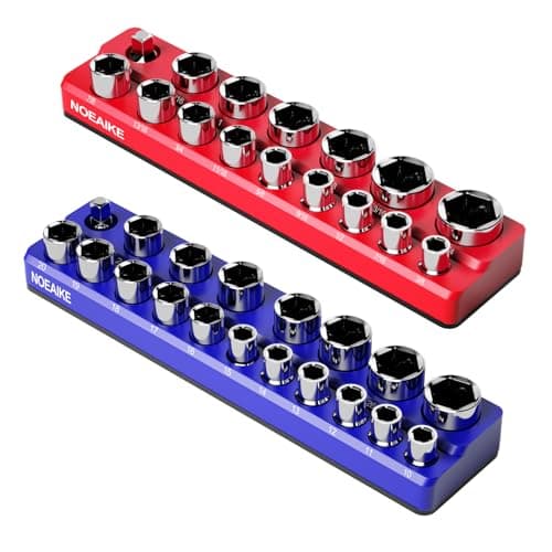 NOEAIKE 1/2 Inch Magnetic Socket Organizer,2-Pack Metric &SAE Sockets Holder Set 1/2" Drive Socket Trays, Holds 35 Pcs Standard Sockets(Socket not Included)
