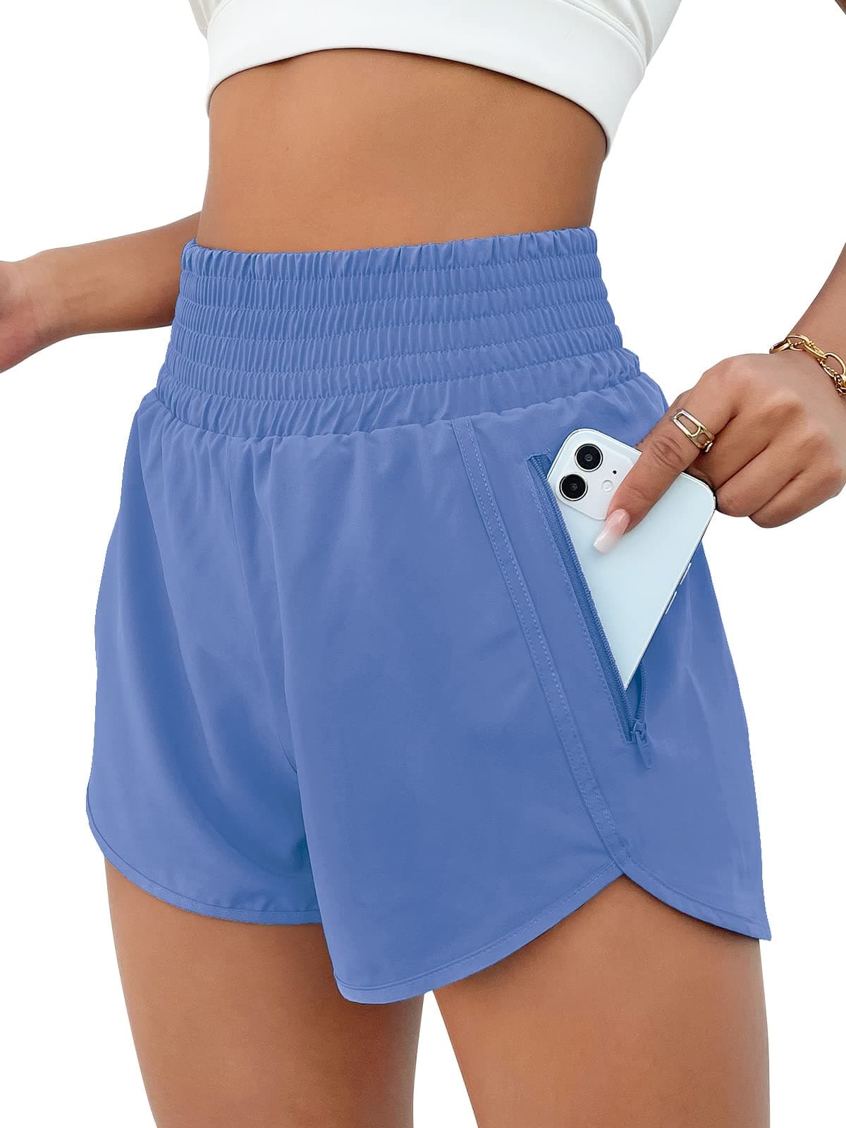 BMJL Women's Athletic Shorts High Waisted Running Short Pocket 2.5" Sporty Shorts Gym Elastic Workout Shorts(L,Blue54)