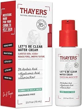Thayers Lets Be Clear Water Face Cream Moisturizer with Azelaic Acid and Hyaluronic Acid Skin Care for Combination to Oily Skin 75 ml