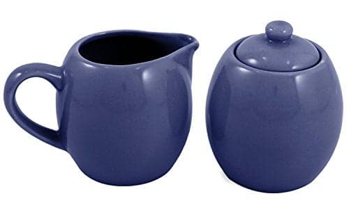 Blue Ceramic Creamer and Sugar Service Set with Lid
