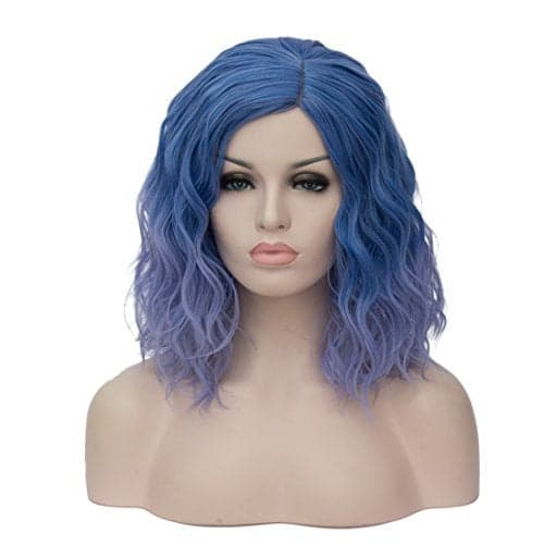 Cying Lin Short Bob Wavy Curly Wig Blue Periwinkle Ombre Wig For Women Cosplay Halloween Wigs Heat Resistant Bob Party Wig Include Wig Cap (Blue Periwinkle Ombre)