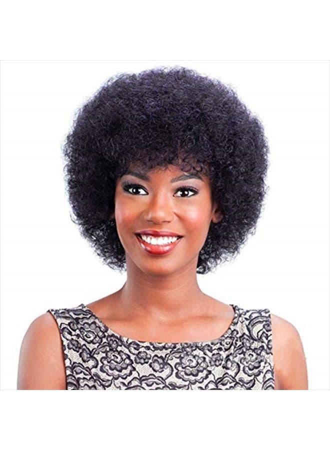 Afro Human Hair Wig for Women, Natural Kinky Curly Hair Short Wig for African American Hair Replacement Wig Natural Color Fluffy (6 inch afro wig, Natural Color)