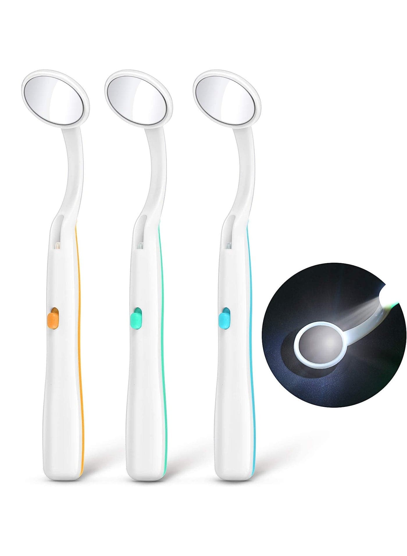 3 Pieces Mouth Mirror with Light Oral Mirror LED Teeth Inspection Mirror Anti-Fog Teeth Mouth Inspection Mirror Curve Angle Oral Care Tools Dentist Home Use Tools