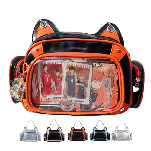 Vobomo Cat Ita Bag Pins Display Backpack for Girls Single Shoulder Bag Purse with Insert for School Comic Con (orange black PU)