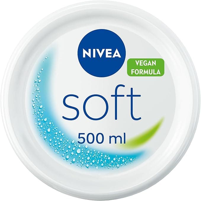 NIVEA Soft Moisturising Cream 500ml 48H Moisturiser for Face Body and Hands with Vitamin E and Jojoba Oil Moisturises Deeply Vegan Formula