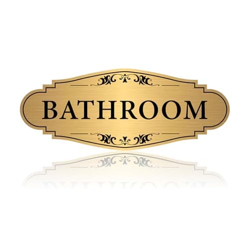 Bathroom Sign Sticker for Business and Home,Self-adhesive Brushed Gold Bathroom Decor for Door,Waterproof Vinyl Restroom Sign for House, Office, Shop