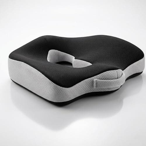 Grin Health Coccyx Plus Seat Cushion for Chair, Car Seat | Orthopedic Chair Cushion for Tailbone, Coccyx, Hip & Lower Back Pain | Piles Pillow for Sitting Relief from Hemorrhoids | Black-Grey
