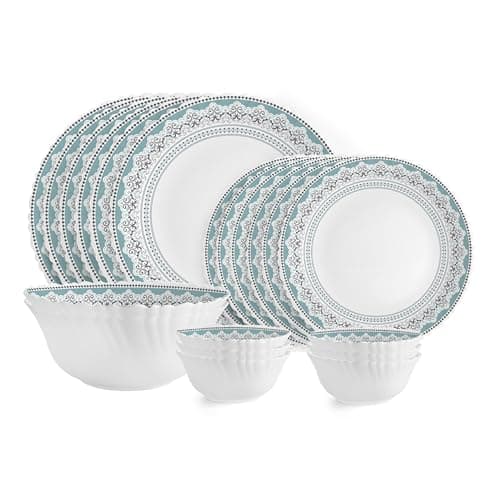 Cello Dazzle Series Celeste Opalware Dinner Set | 20Pcs | White | Service For 6 | Microwave & Dishwasher Safe | Light-Weight & Durable | Chip & Scratch Resistant | Best For Special Occassion & Gifting