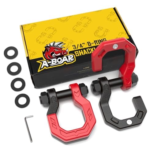 A-BOAR 3/4" D-Ring Shackles, Heavy Duty Forged Steel Shackles with 7/8" Pin, Easy Open D-Ring Shackles Towing Winch Hooks for Recovery, Trucks, SUV, ATV, UTV, Off-Road Vehicles, Black Red