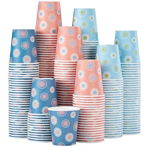 SIUQ 300 Pack 5 oz Paper Cups, Disposable Bathroom Cups, Small Mouthwash Cups, Hot/Cold Beverage Drinking Mini Cup for Party, Picnic, BBQ, Travel (Daisy)