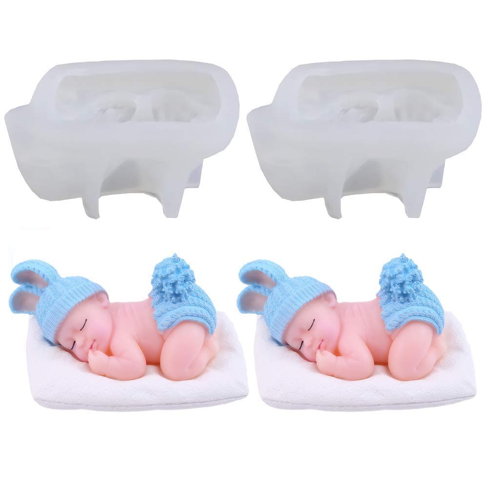 2Pcs 3D Sleeping Baby Design Silicone Soap Mold Cute Baby Mold for Making Candle Cake Chocolate Fondant Resin Crafts Aromatherapy Gypsum