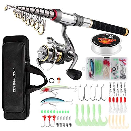 mouhike Fishing Rod Reel Combo Full Kit Telescopic Fishing Pole Set Spinning Reel Line Lures Hooks and Fishing Carrier Bag Saltwater Freshwater Fishing Gear for Kids Adults Professional (2.4M/7.87FT)