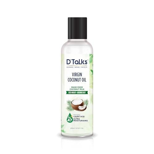 D'Talks Virgin Coconut Oil | Extracted from Coconut Milk | Less Greasy ; Absorbs Easy | Food, Skin & Hair application | Cold Pressed | 100% Pure & Natural | 200ml |