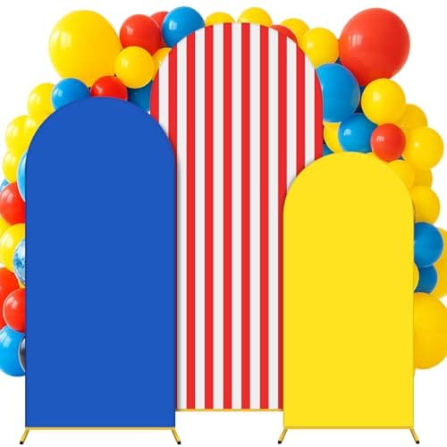 Tingjoo 3 Pcs Carnival Party Arch Backdrop Cover Set 4Ft 5Ft 6Ft Carnival Birthday Party Decorations Polyester Arch Stand Cover for Photo Props Cosplay Wedding Baby Shower Backdrop Decor