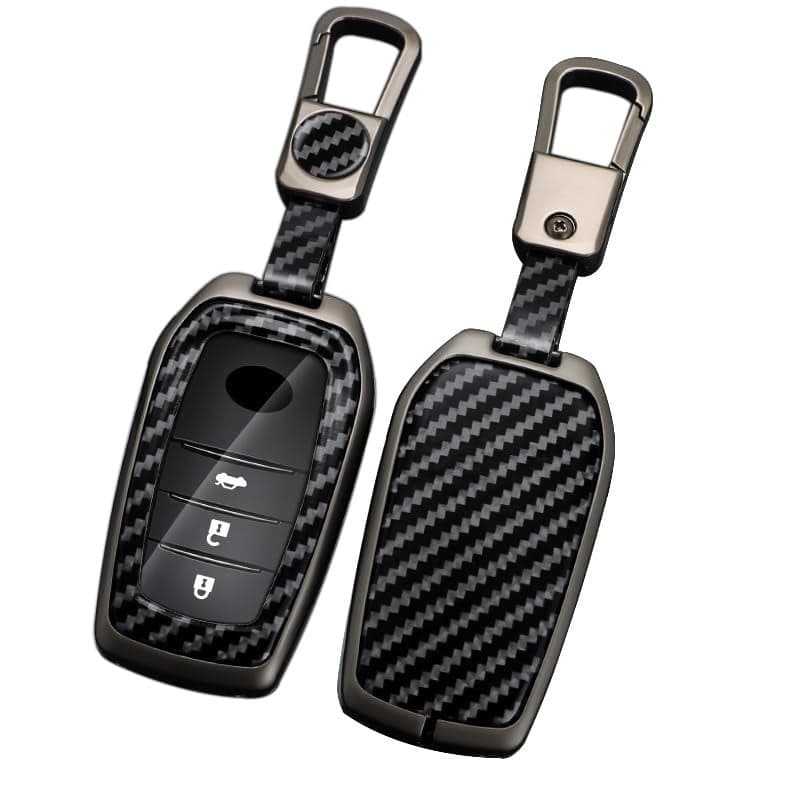 Key Fob Cover for Toyota Carbon Fiber Texture Key Fob Case for 2025 Camry 20212025 Venza Grand Highlander Hilux Fortuner 20222025 Tundra Tacoma Remote Key Black Come with Key Hook