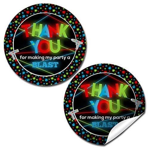 Laser Tag Birthday Party Sticker Labels, 40 2" Party Circle Stickers by AmandaCreation, Great for Party Favors, Envelope Seals & Goodie Bags