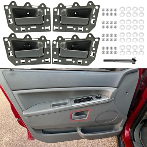 APESER Compatible with Jeep Grand Cherokee Interior Door Handle 2005-2010,4PCS Grand Cherokee Inner Door Handle Assembly W/Screw Parts,Replacement for Front Rear Driver & Passenger Inside,Gray