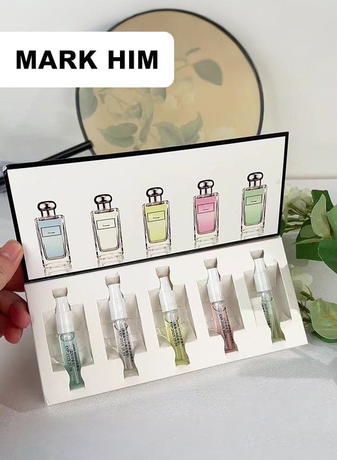 Premium Mini Eau de Toilette Sampler Set-5x3ml, Assorted Fresh & Woody Fragrances for Women, Travel Size Perfume Gift Set, Luxury EDP Sampler Gift for Her