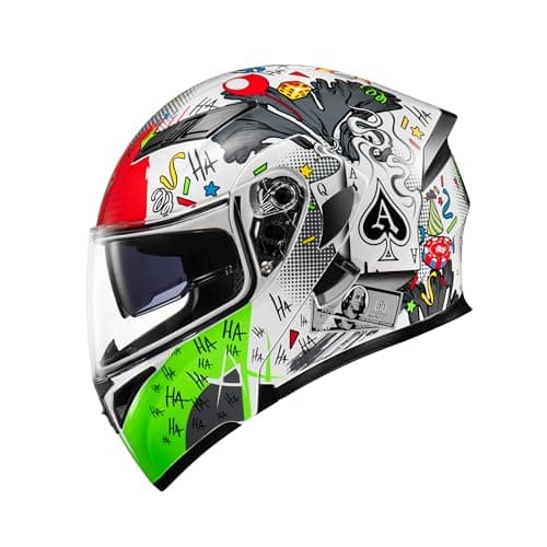 KYPARA Motorcycle Dual Visor Flip up Modular Full Face Helmet with DOT Certification of Impressionism White Pocker L