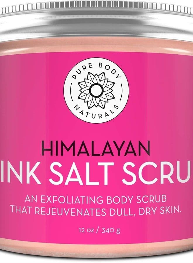 Himalayan Salt Scrub, 12 ounces | Natural Face, Body, Hand, Foot and Skin Exfoliator | Facial Exfoliating Pink Salt with Sweet Almond Oil, Jojoba Oil, Vitamin E, and Aloe Vera