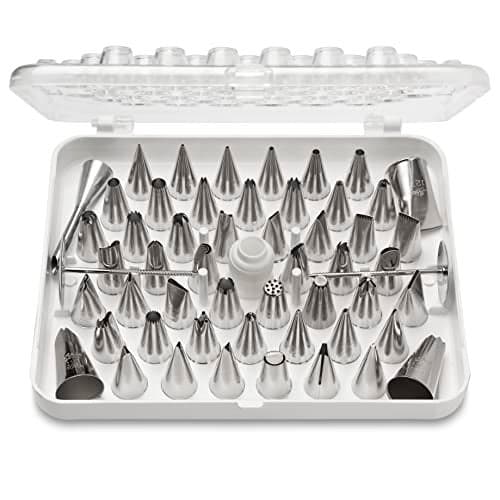 Ateco 78355 Piece Cake Decorating Set Includes 52 Stainless Steel Tubes 1 Standard Coupler 2 Flower Nails in Hinged Storage Box