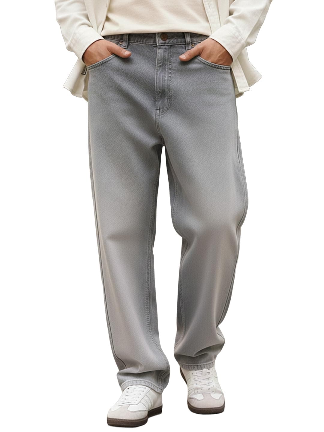 Urbano Fashion Men's Light Grey Loose Baggy Fit Heavy Washed Faded Denim Jeans Non-Stretchable (jeanlssprfd-lgrey-28)