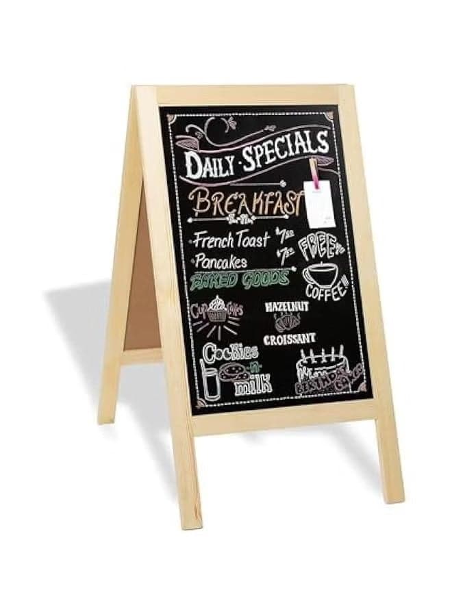 Double Sided Wooden Chalkboard with Magnetic Surface, Reversible Pavement Sign Board for Menu & Activity Display, Includes Chalk & Eraser for Restaurant, Cafe, Wedding