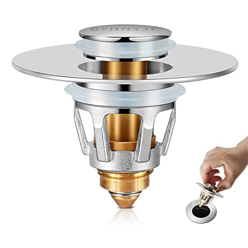QYHNYJF Bathroom Sink Stopper with Hair Catcher – Universal Pop-Up Drain Strainer for 1.1–1.5 inch US Standard Sink Drain Holes, Anti-Clog Basin Stopper, Silver