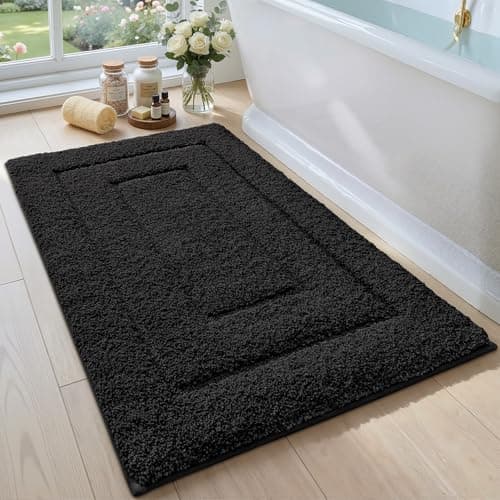 DEXI Bathroom Rug 36x24, Non Slip Washable Bath Mat for Shower Floor, Absorbent Soft Bathmat with Rubber Backing, Quick Dry Microfiber Carpet, Black