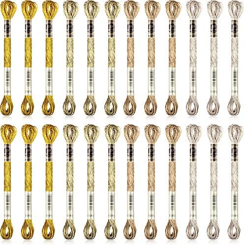 WILLBOND 24 Skeins Metallic Embroidery Floss - Glitter Embroidery Threads for Cross Stitch Crafts Friendship Bracelets(Assorted Color)