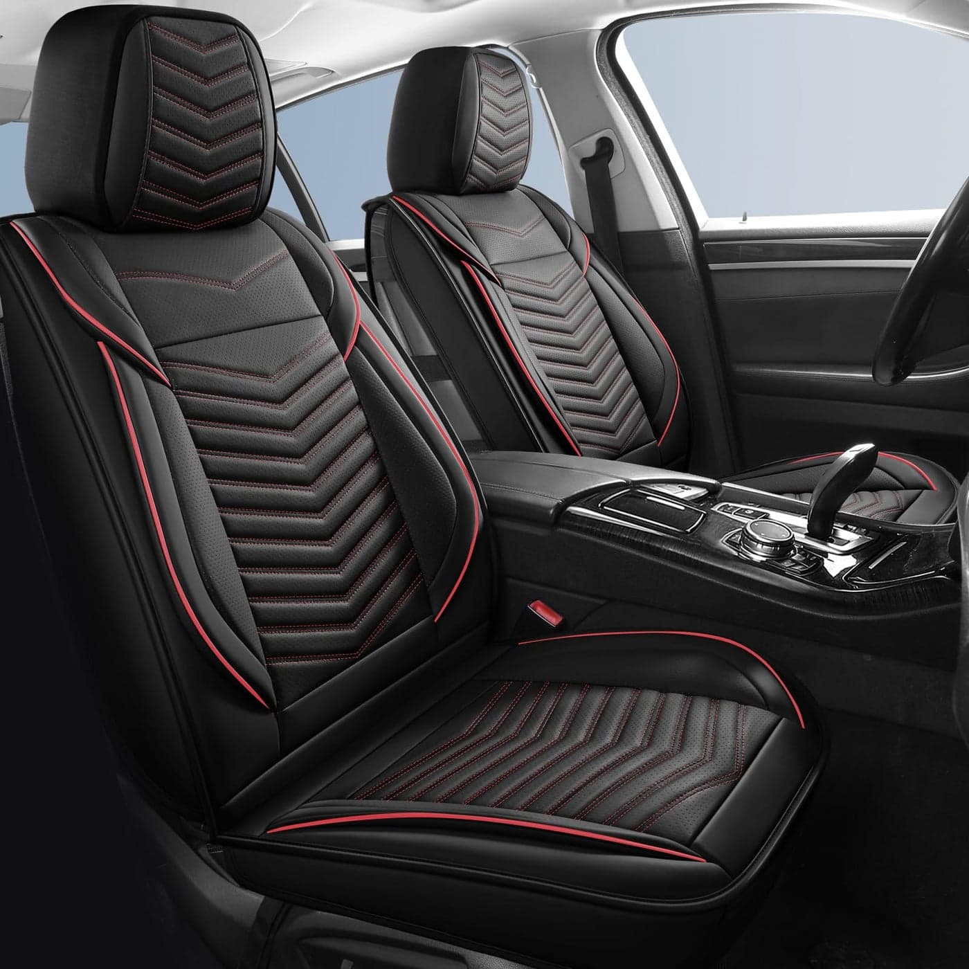 HChengkikz Car Seat CoversBreathable and Waterproof Leather Seat Covers for CarsUniversal AntiSlip Driver Seat Cover with Backrest for SUV Pickup Truck SedanStyle12 PCS Front SeatBlackRed