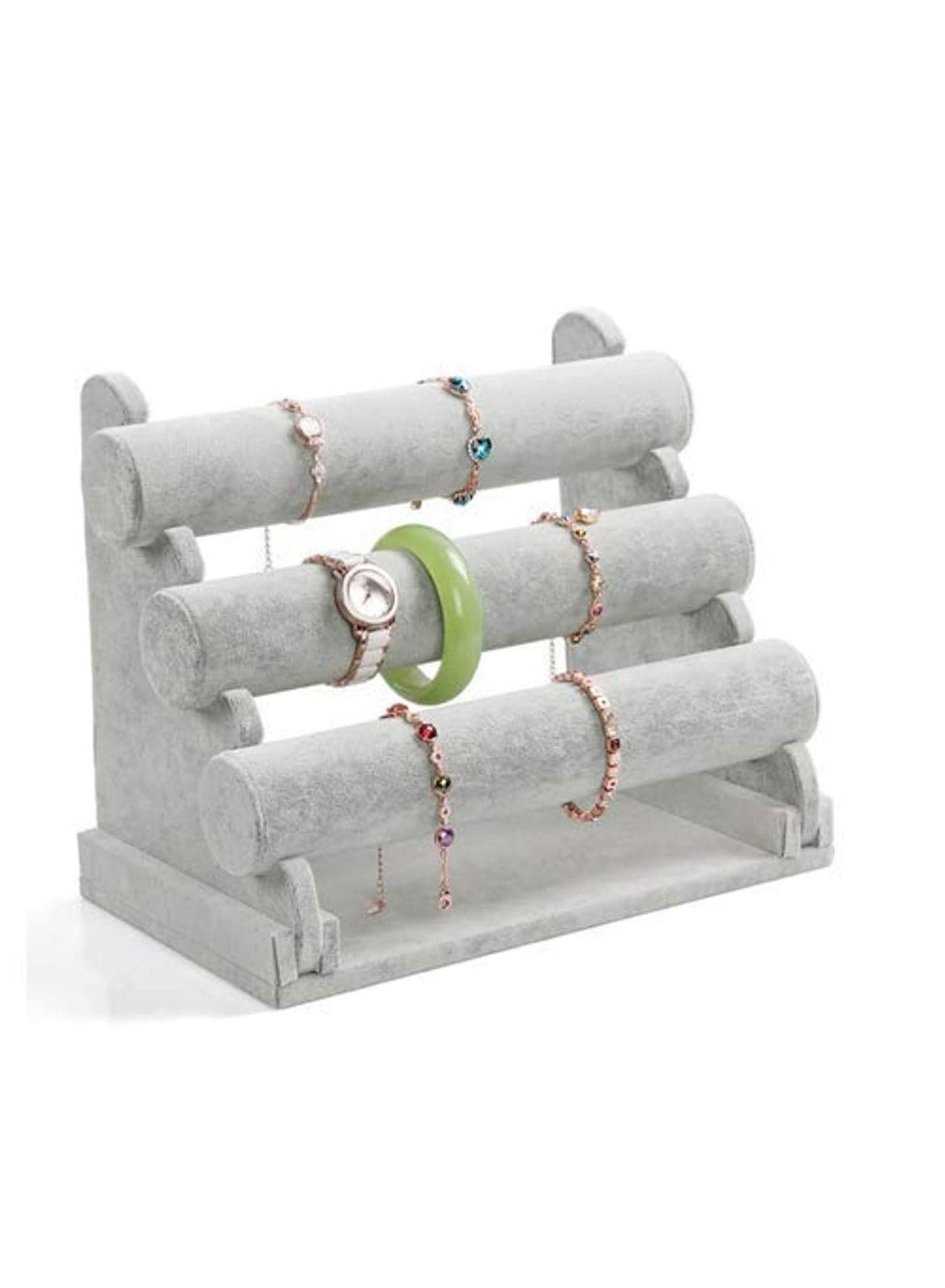 Multi-Tiers 3 -Velvet Jewelry Stand Bracelet Necklace Watch Holder Display Rack Stand Display Earring Necklace Organizer Stand Grey