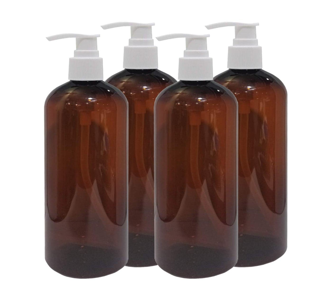 PHARCOS 500 ml Amber Pet Pump Bottle for DIY Cosmetic Sun Proof Oxidize Safe Use for Shampoos Conditioner Body Wash Multipurpose Use etc Amber White Pump Pack of 4