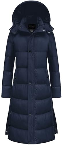 Chrisuno Long Winter Coats For Women Heavy Coat Puffy Jacket With Hood Thickened Hooded Deep Pockets Ladies Warm Puffer Parka Navy S