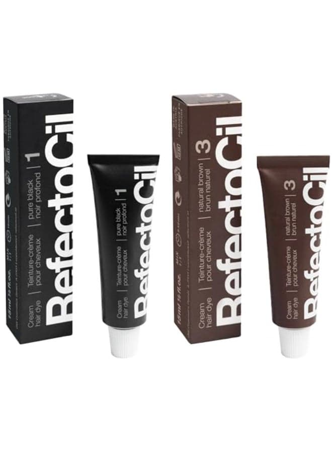 RefectoCil Cream Hair Dye 2Pack Professional Hair Tint for LongLasting Color Black 1 Natural Brown 3