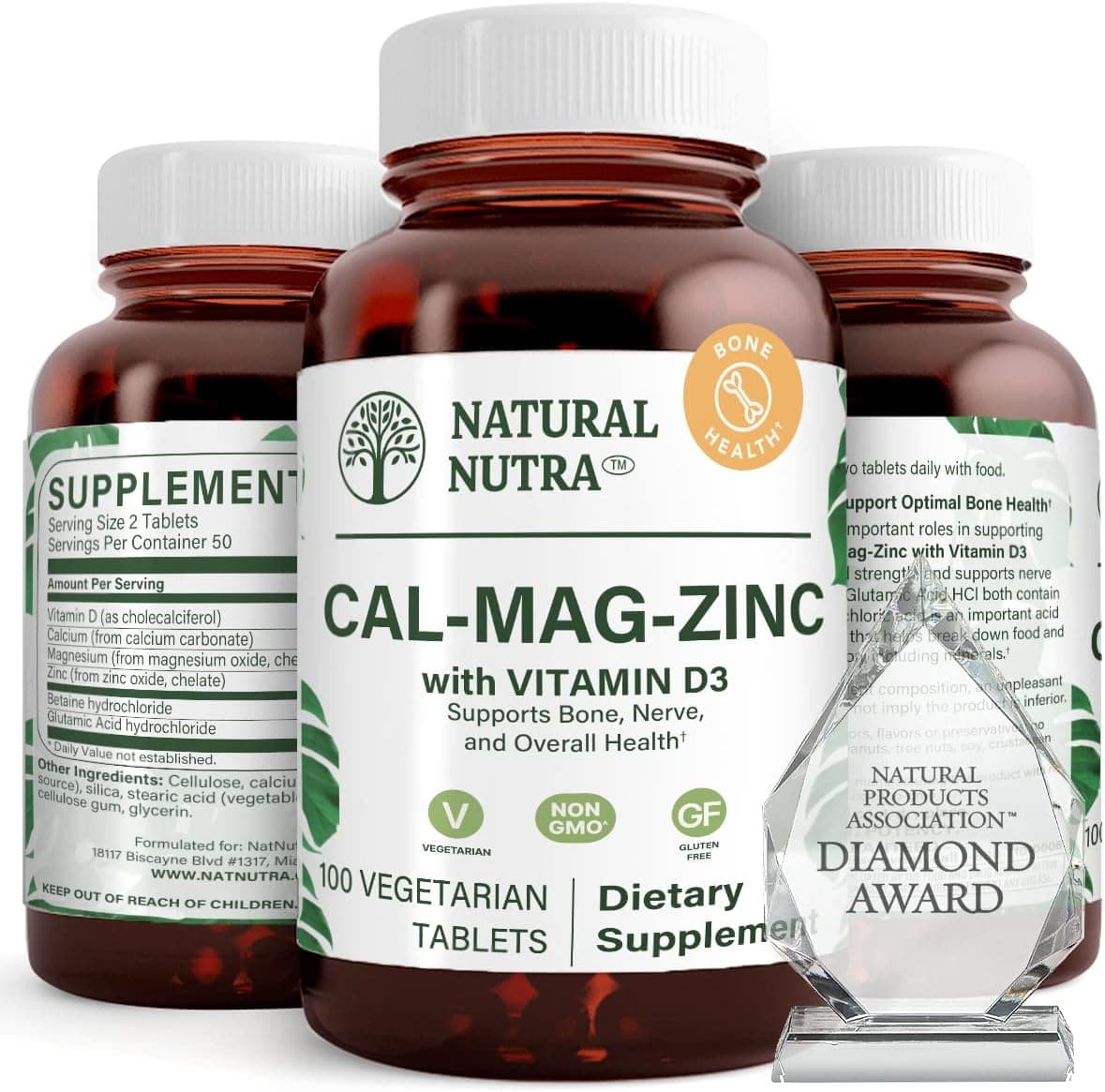 Natural Nutra Calcium Magnesium Zinc Supplement with Vitamin D3 for Bone and Muscle Strength Promotes Nerve Health Enhance Your Digestion Gluten Free Sugar Free 100 Tablets Pack of 2