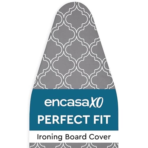 Encasa XO Ironing Board Cover with 3mm Thick Felt Pad for Steam Press (Fits Standard Wide Boards of 125x46 cm) Heat Reflective, Scorch & Stain Resistant, Printed - Grey Tiles