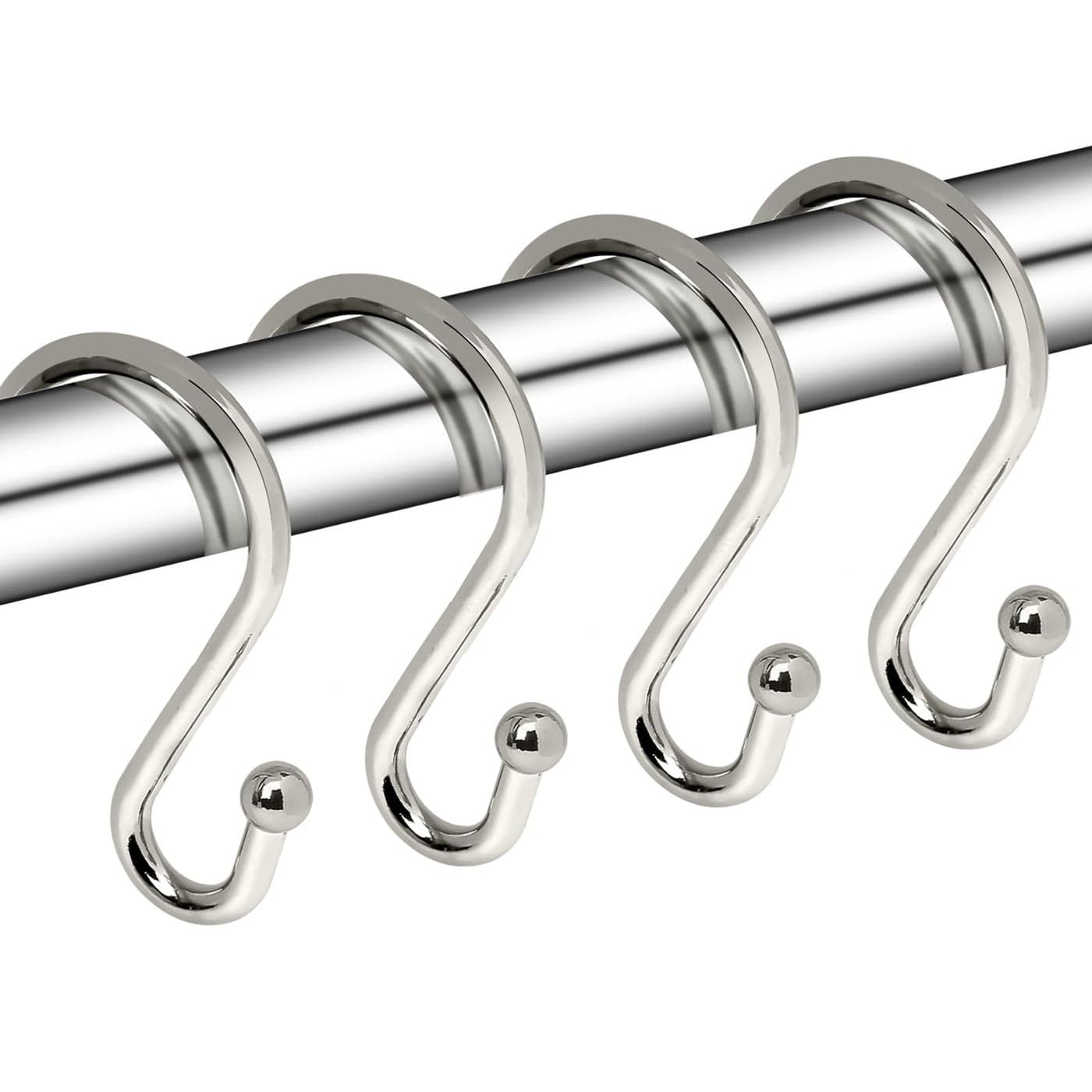 Metal Shower Curtain Hooks Set of 12 Rust Proof Shower Curtain Hooks Rings Durable S Shaped Hooks Hangers for Shower Curtains Kitchen Utensils Clothes Towels Nickel