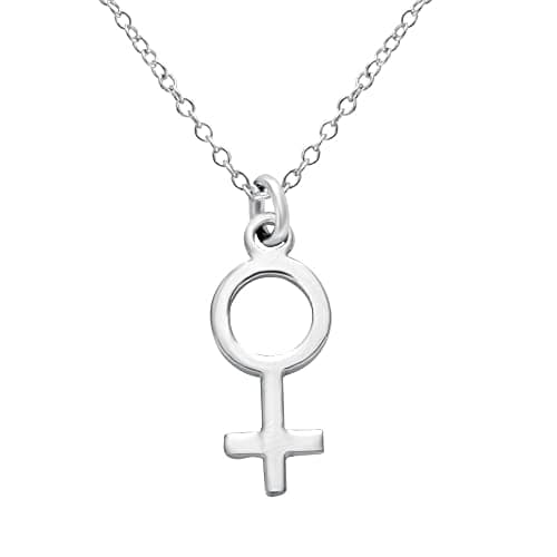 MANZHEN Simple Feminine Astrological Gender Symbol Necklace Stainless Steel 18 Inch (Hand Polished Stainless steel/Silver Look)