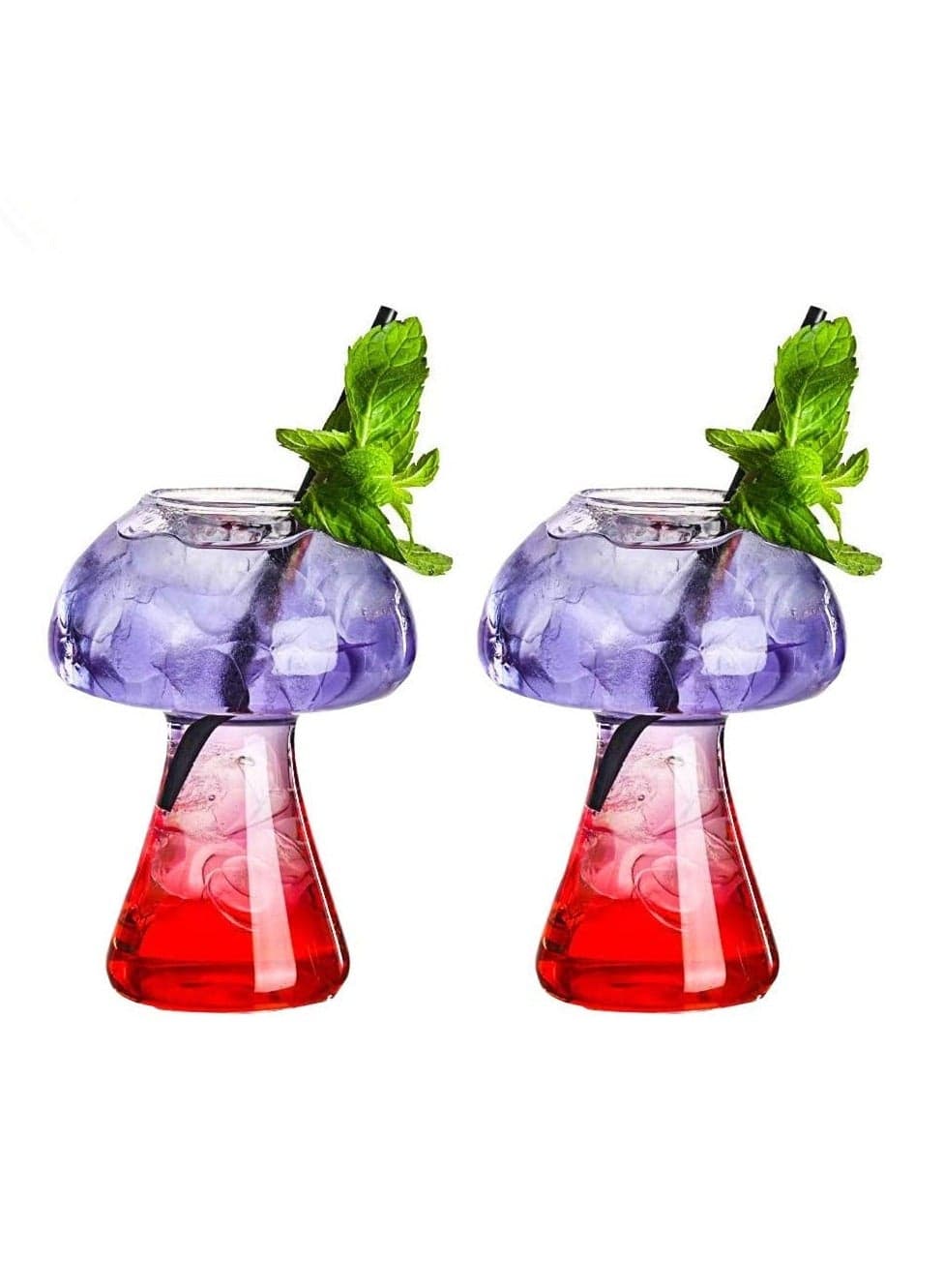 Creative Glass Mushroom Design 250ml Cock-tail Glass Set of 2, Novelty Drink Cup for KTV Bar Night Party (Mushroom)